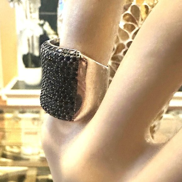 JTV Black Spinel Band Ring Sz 8 .925 Sterling Silver - Picture 4 of 5